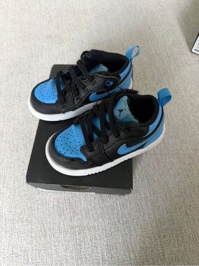 Jordan 1 Low Black and Blue Athletic Sneakers - DR9747-041